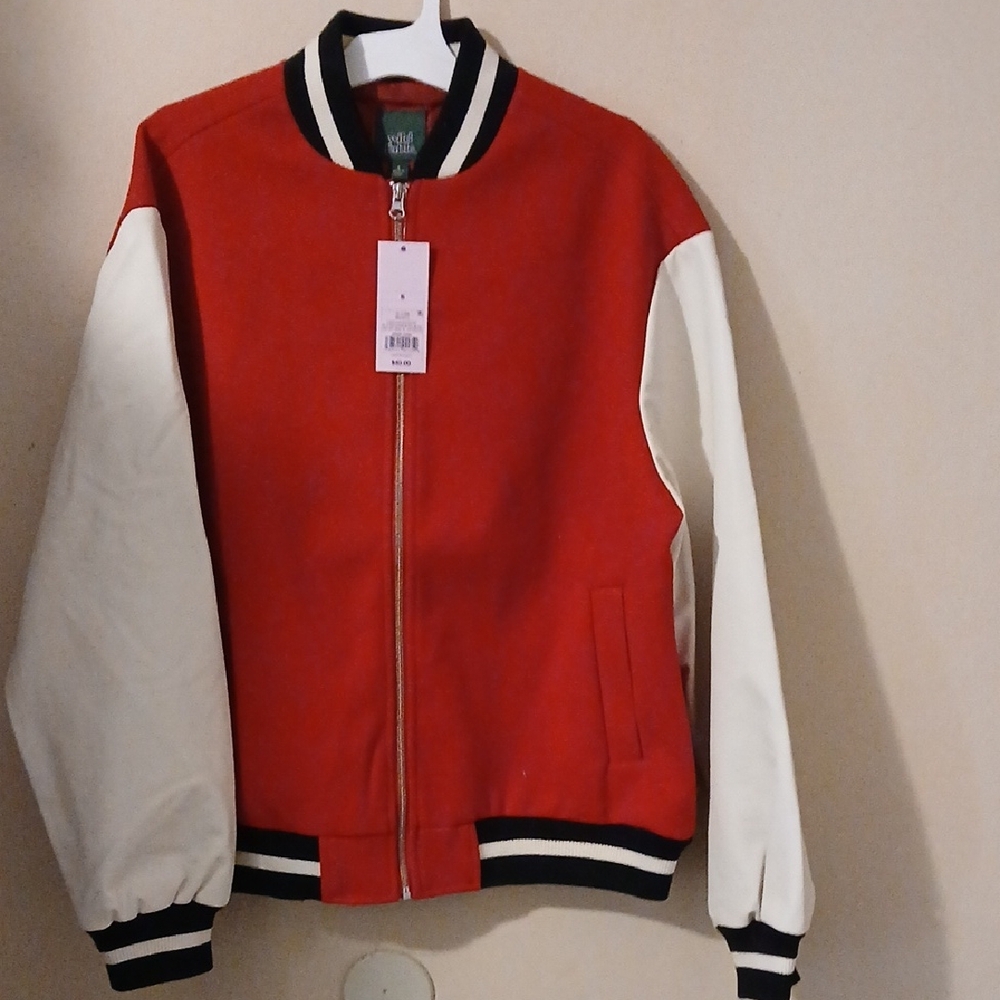 Red and White Ladies Varsity Jacket